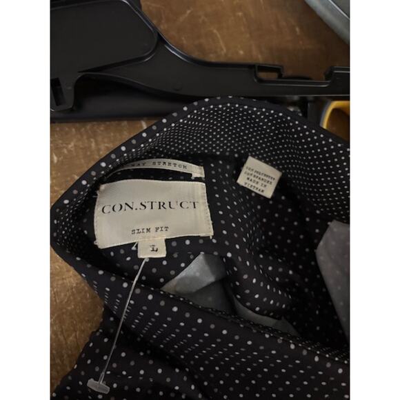 ConStruct 4 Way Stretch Button Up Shirt Mens Large Slim Fit Black Micro Dot NWT - Picture 4 of 8